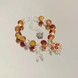 Daiiibabyyy  New Trendy Red Crystal Beaded Maple Leaf Bracelet for Women Fashion Butterfly Feather Pendant Bracelet Friendship Jewelry Gift
