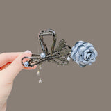 Daiiibabyyy Fashion Rose Flowers Hair Claws Women elegant fabric flower ponytail clip delicate tassel butterfly headdress accessories gift