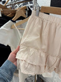 Daiiibabyyy Women Pink Ruffles Mini Skirts Elastic High Waist Cotton  A-line Short Female 2024 Summer Sweet Preppy Style Solid Skirts Y2k