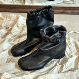 Daiiibabyyy  Autumn Winter Fashion Elastic Band Split Toe Women Ankle Boots Comfortable Soft Leather Med Heeled Tabi Chunky Short Boots Shoes