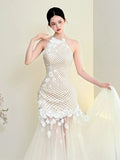 Daiiibabyyy  White Simple A-Line Korea Wedding Dresses Women Halter Soft Tulle Floor Length Elegant Bridal Gowns 웨딩드레스 Customized Corsets