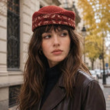 Daiiibabyyy  French Style Fair Isle Pattern Pillbox Hat Jacquard Elegant Fedora Hat Teardrop Fedoras Medicine Box Hat Masquerade Party