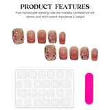 Daiiibabyyy  10pcs Glossy Pink Cat's Eye Press On Nails Hand Painted Pear Flower False Nail Full Cover Wearable Korean Style Fake Nail Patch