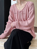 DAIIIBABYYY  -  Braided Lace Up Knitted Sweater Top for Women, Autumn and Winter Hollow Out Lazy Sweet Style Loose Sweater