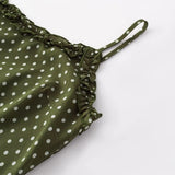 Daiiibabyyy  Vintage French Style ArmyGreen Polka Dot Print Wood ears O neck Sling Dress Women a-lined Short Dresses Femme Vestidos Robe