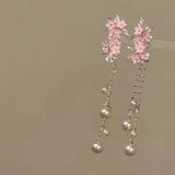 Daiiibabyyy  1PC Spring And Summer Sweet Flower Pearl Tassel Hair Clip Female New Fashion Exquisite Hundred Hundred Hundred Hair Accessories