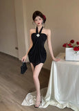 Daiiibabyyy  Pure and Unique Halter Neck Strapless Dress Nightclub Mesh Makes You Look Thin