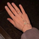 Daiiibabyyy  Light Luxury Cubic Zircon Flower Finger Bracelet for Women Elegant Boho Round Rhinestone Hand Chain Bangle Aesthetics Jewelry