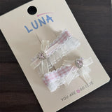 DAIIIBABYYY  -  Pink Fresh Plaid Rhinestone Bow Barrettes Sweet Cute a Pair of Hairclips All-Match Bangs a Pair of Hairclips Hair AccessoriesNew