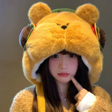 Daiiibabyyy  Fashion Warm Winter Hat Ear Protection Velvet Beanies Hat Woolen Cute Bear Ear Cap Women