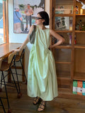 DAIIIBABYYY  -  2025 Korean Pleated Lace Up Vest Dress Women Summer New Style French Design Loose Sleeveless Long Vestidos