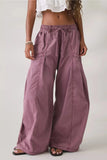 Daiiibabyyy  Women Vintage Loose Wide Leg Cargo Pants Elastic Waist Drawstring Big Pocket Long Trousers Spring Autumn Street Casual Pants