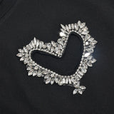 Daiiibabyyy 2024 Summer Heart Hollow Hot Diamond Drawstring Slim T Shirt Women O-neck Short Sleeve Casual Versatile Crop Top Streetwear Tees