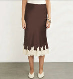 Daiiibabyyy  New Lace Patchwork Silk Surface Half Skirt Draped Glossy A-line Mid-length Skirt Women Spring Autumn Elegant Demeanor Lace Skirt