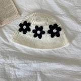 Daiiibabyyy  Korean Sweet Three-dimensional Flower Hand-crocheted Bucket Hat Men's and Women's Spring and Summer Fashion Versatile Basin Cap