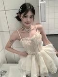 Daiiibabyyy  Sweet Floral Mini Dress Women Birthday Party Ruffles Spaghetti Straps Dresses Summer Fashion Korean Bodycon A Line Vestidos New