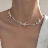 Daiiibabyyy  Korean Sweet Pearl Beaded Bowknot Clavicle Chain Ins Pearl Necklace Women Party Jewelry Girls Birthday Gifts