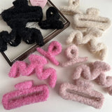 DAIIIBABYYY  -  New Autumn And Winter Plush Geometric rectangle M-Shape Hair Clip Fashion Simple Shark Clip Hair Accessories For Woman Girls