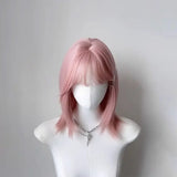 DAIIIBABYYY  -  Pink Full Head Wig Short Straight Hair Lolita Style Cosplay Women's Group Shoulder Length Universal Fit Women's Hairpiece