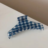 Daiiibabyyy  Dark blue transparent plaid hair claw clip simple elegant disc hair shark clip versatile daily high-end hair accessories