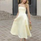 Daiiibabyyy  Sexy Solid color Slash Collar Corset Style Sling Dress Women Slim Waist A-Lined Swing Midi Long Dresses Summer Robe