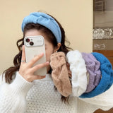 DAIIIBABYYY  -  Milk blue series~soft waxy pleated white wool headband women's wide edge high cranial top advanced sense gentle hairpin headband