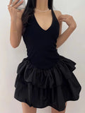 DAIIIBABYYY  -  Double Layered Ruffled Edge Hanging Neck Vest Dress Women Summer New Style French Ballet Cake Short Vestidos
