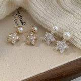 Daiiibabyyy -  New Chic Bling Bling Rhinestones Imitation Pearl Star Statement Dangle Earrings for Women Gold Silver Plated Daily Jewelry