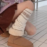 Daiiibabyyy  Korean Style Fair Isle Autumn Winter Snowflake Slouch Socks Women Girls Knitted Socks Leg Warmer Knee High Boot Cuffs Leg Cover
