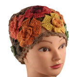Daiiibabyyy  Sweet Colorful Flower Hollow Knitted Hat Crochet Bohemian Style Beanie Cap Thin Hollow Ethnic Style Pullover Hat Ladies