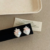 Daiiibabyyy  Exquisite Pink Strawberry Earrings for Women Light Luxury Zircon Heart-Shaped Earrings Y2K Girl Cute Jewelry Accessories