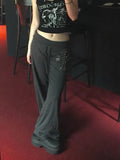 Daiiibabyyy  High Elastic Soft Comfortable Loose Slimming Wide Leg Pants Commute Sle Korean Version Simple Star Emed Rivet Long