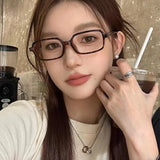 Daiiibabyyy  Women Vintage Small Square Frame Glasses Y2K Retro Harajuku Leopard Eyeglasses Reading Spectacle Blue Light Blocking Eyewears