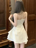 DAIIIBABYYY  -  Elegant Halter Irregular Jumpsuit Dresses Sweet White Backless Birthday Party Mini Dress Female Pleated A-Line Short Vestidos