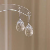 Daiiibabyyy  Light Luxury Rhinestone Crown Transparent Crystal Bead Earrings Niche Fairy Fashion Jewelry Women Holiday Daily Wearing