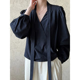 DAIIIBABYYY  -  Autumn New Ribbon Hanging Neck Shirt for Women, Korean Style Slimming and Elegant Top