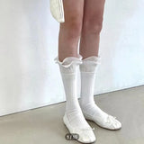 Daiiibabyyy -  Korea Medium Tube Socks Ruffled double calf socks Summer Ballet Leg Socks JK Lolita Calf Socks Y2K Leg Pile Socks Party Socks