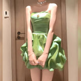 DAIIIBABYYY  -  French Retro Temperament Green Strapless Bubble Dress Women's Spring Summer Birthday Party Sleeveless Evening Dresses