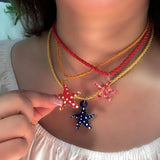 Daiiibabyyy  Ocean Style Glass Starfish Pendant Rope Chain Necklace Bohemian Fashion Jewelry Summer Vacation Daily Wearing