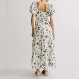 Daiiibabyyy  Women Summer Square Collar Holiday Dress 2025 Chic Floral Print Female Long Dress French Elegant Puff Sleeve Swing A-line Dress
