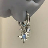 Daiiibabyyy  New Rhinestone Stars Pendant Earrings Dangle Small Zircon Hoop Earrings Blue Crystal Ear Bone Nail Earring Gifts