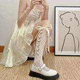 DAIIIBABYYY  -  Japanese Kawai Lolita Long Ribbon Rose Bowknot Fishnet Stockings Retro Sweet Cosplay Accessories Calf Lace Long Socks Cute Girls