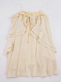 Daiiibabyyy  French Temperament Solid Ruffles Spaghetti Strap V Neck A-LINE Short Off Shoulder Dresses