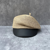 Daiiibabyyy  Summer Straw Cap PU Leather Women's Newsboy Cap Beret Hat Sun Cap Visor Travel Beach Hat