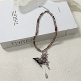 DAIIIBABYYY  -  Hot Girl Butterfly Tassel Pendant Necklace Women's Retro Maillard Handmade Beaded Clavicle Chain