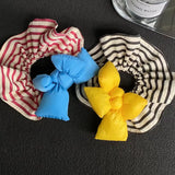 Daiiibabyyy  1PC Striped Hair Scrunchies With Puffy Bows, Colorful Cute Hair Ties, Fashionable Hair Accessories For Women