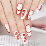 Daiiibabyyy  The Year Of The Loong Series Almond Fake Nails Wearable Manicure Full Cover Press on Nails Pointed Head 3D Long Fake Nails Girl