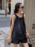 DAIIIBABYYY  -  French Three-dimensional Twisted Sleeveless Top Shorts Set Women Summer Casual Glossy Vest Two-piece Set