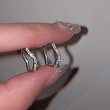Daiiibabyyy 2PCS Stainless Steel Minimal Wave Hoop Earrings New Crystal Zirconia Small Huggie Thin Cartilage Earring Piercing Jewelry