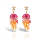 Daiiibabyyy  1Pairs Ocean Sweet Starfish Gradient Jellyfish Acrylic Earrings for Ladies Cute Summer Vacation Style Ear Jewelry Accessory